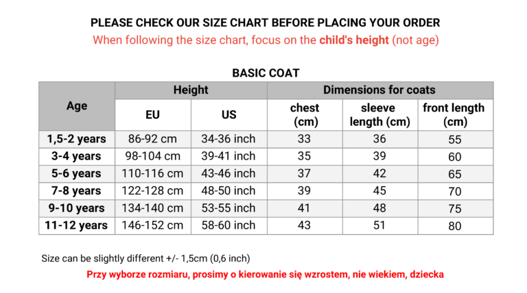 Fluff - Size chart - Fluff