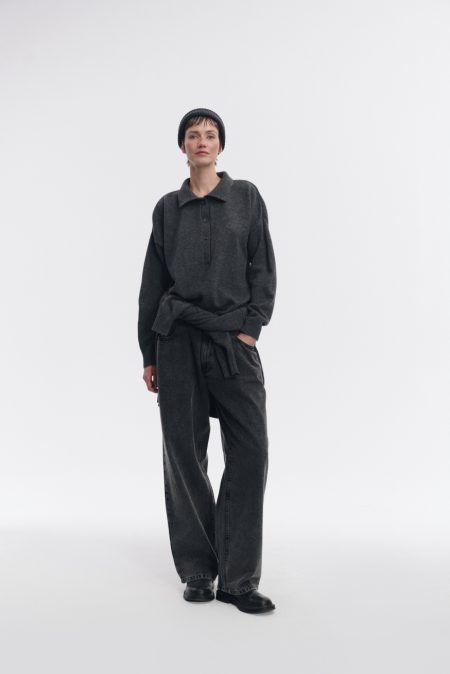 Sweter polo merino/kaszmir Grey - obrazek 5