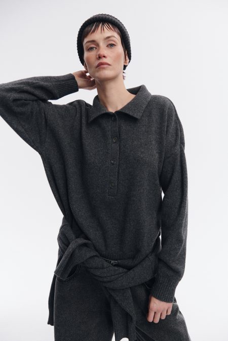 Alternative view of Sweter polo merino/kaszmir Grey