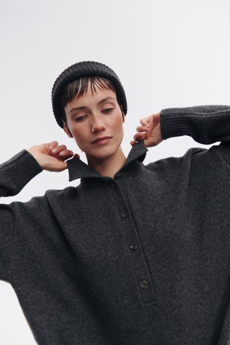 Sweter polo merino/kaszmir Grey - obrazek 4