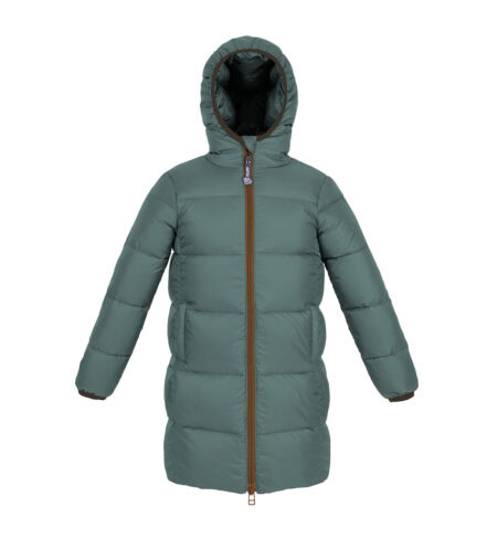 Kid's unisex winter down coat Peppermint with hood, big puffer, front photo