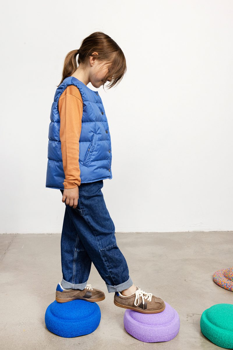 cobalt blue lightweight down vest with studs for kids, side