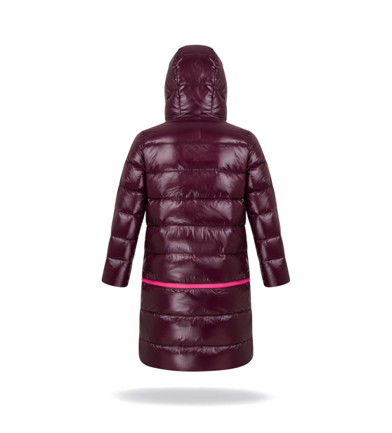 Winter down coat 2in1 with detachable lower panel, with pink zipper and hood