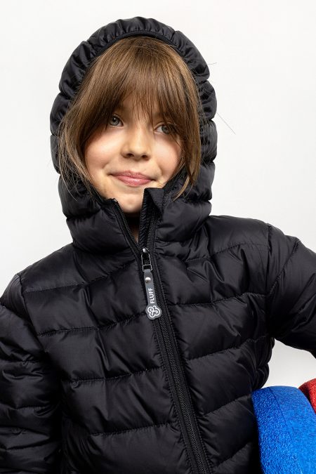 Kid's unisex winter down jacket Black Coffee with hood, basic version