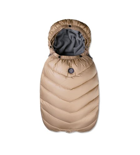 down sleeping bag for babies black (front photo) in latte colour