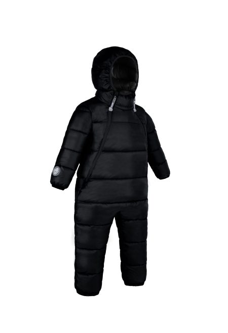product photo of black down snowsuit for kids - side