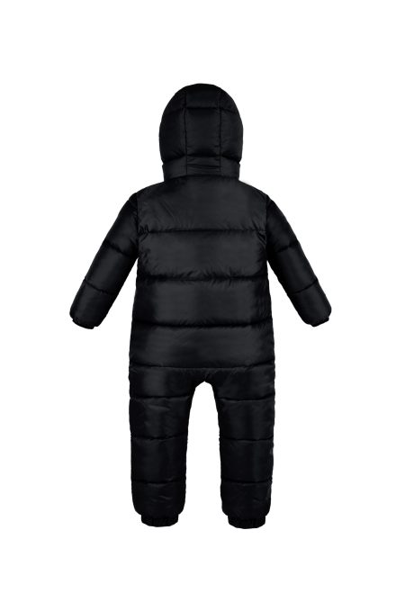 product photo of black down snowsuit for kids - back