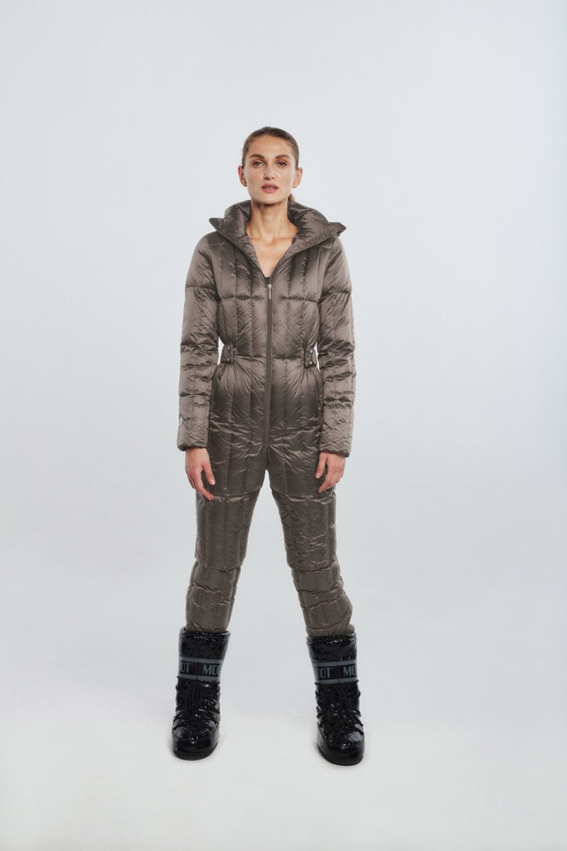 winter women snowsuit in ash brown colour with hood