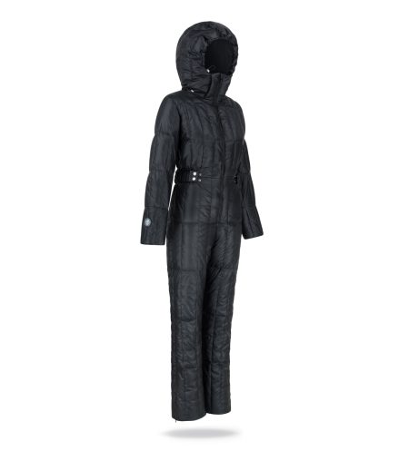 winter women snowsuit in black colour with hood and waistband