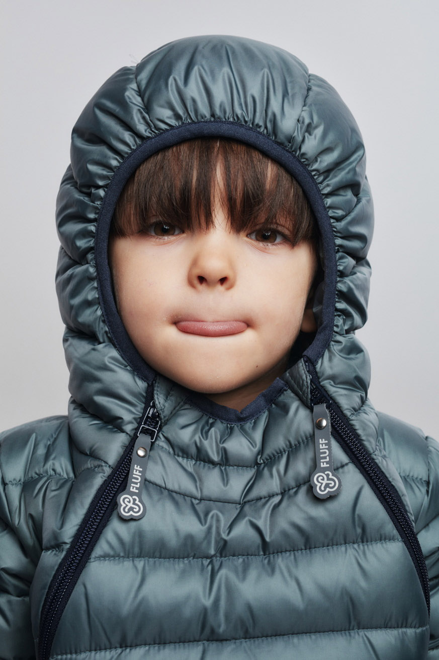 Kid's unisex winter down snowsuit Grey Stone with hood