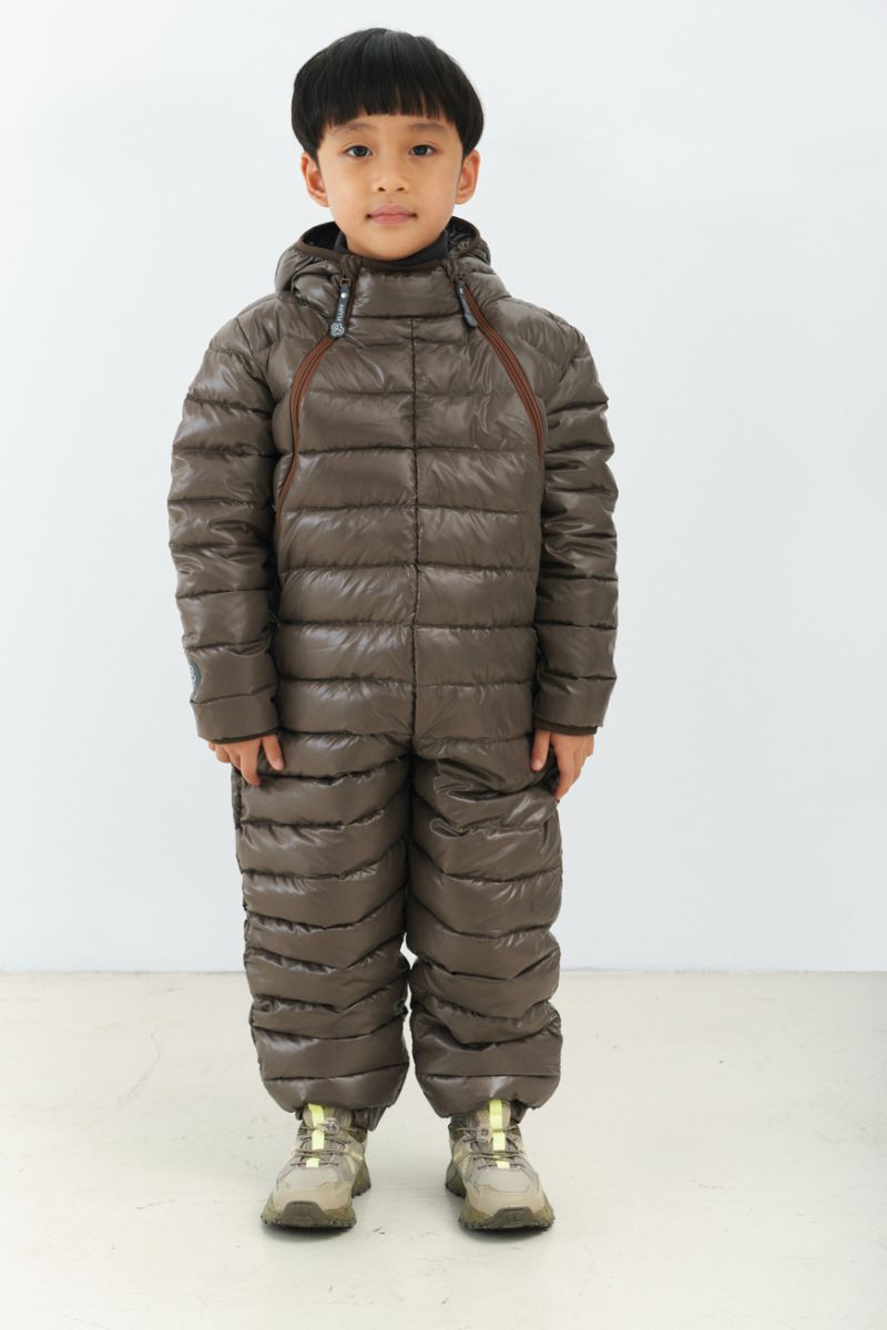 Kids' unisex snowsuit basic Marron Glace, ash brown, with hood