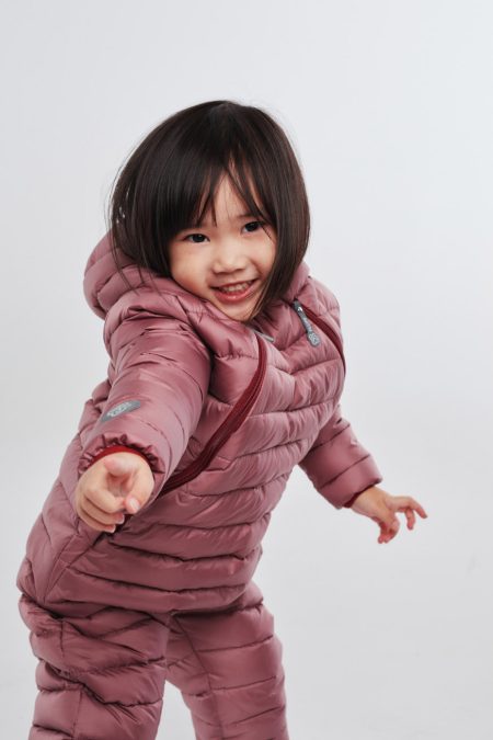 Kids' unisex snowsuit basic Plum with Milk, pink, with hood
