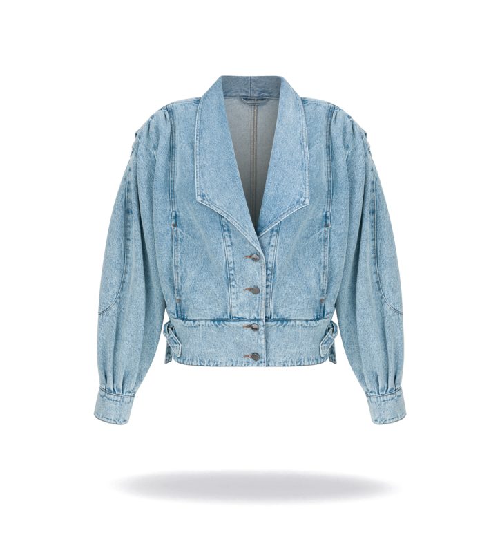 Kurtka denim jacket z kieszeniami z przodu i szerokimi ramionami. Pas w talii, przednie guziki.