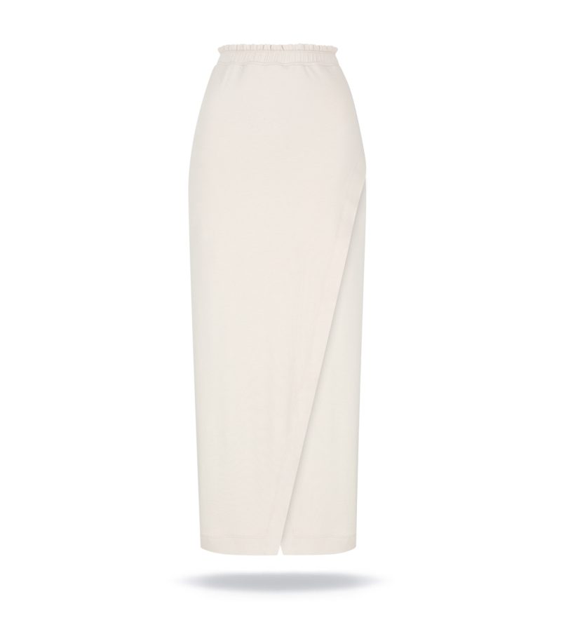 Bamboo skirt with a slit on the front, sand beige colour. Elasic waist.
