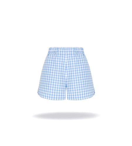 Cotton shorts, blue vichy chceck, elastic band at the waist, loose fit and back pocket.