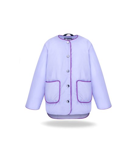Light kids down jacket, overshirt cut, lilac, stud fastening, with pockets, lilac