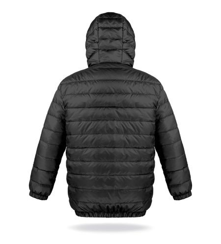 Light down jacket for kids, with hood and zipper, two pockets, black, back photo