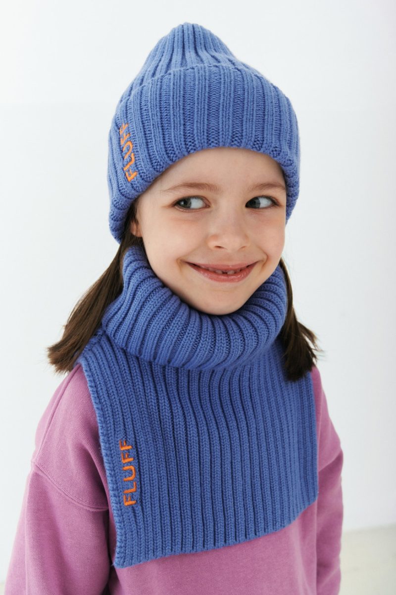 Merino wool beanie and snood with embroidered logo. Warm, soft wool winter accessories.