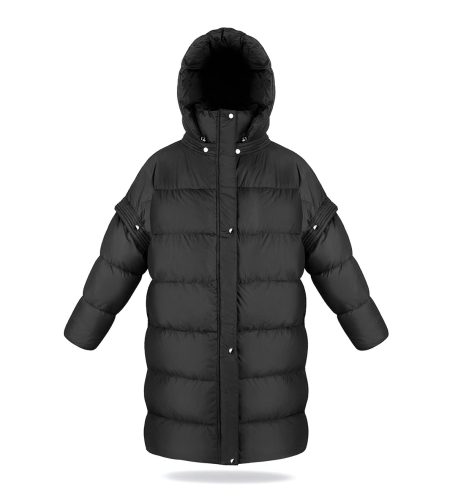 2in1 down winter coat with detachable sleeves and hood, black colour