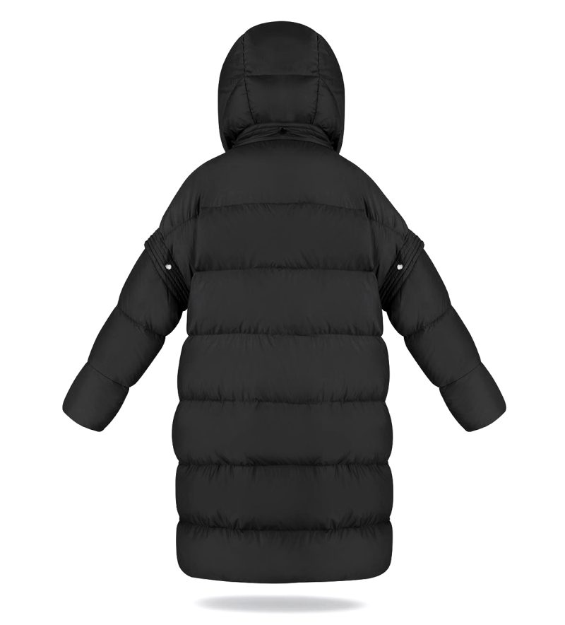 2in1 down winter coat with detachable sleeves and hood, black colour