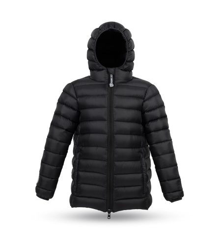 Kid's unisex winter down jacket Black Coffee with hood, front photo, basic version