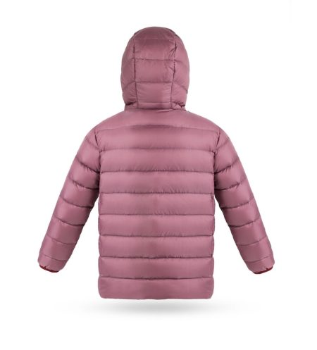 Kid's unisex winter down jacket Plum with Milk with hood, back photo, basic version