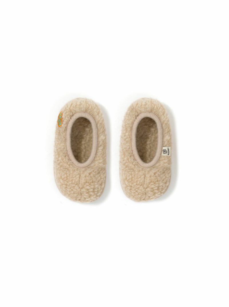 Comfy wool slippers for kids with non-slip sole, beige