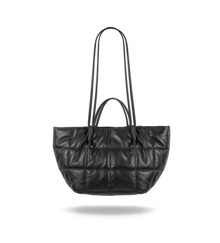 Leather quilted bag with long and short straps. Shopper bag.