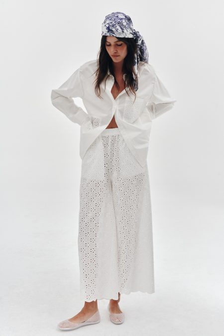 Embroidered trousers and shirt off-white