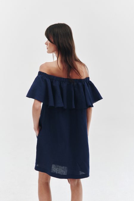 Ruffled dress royal navy blue
dress with pockets