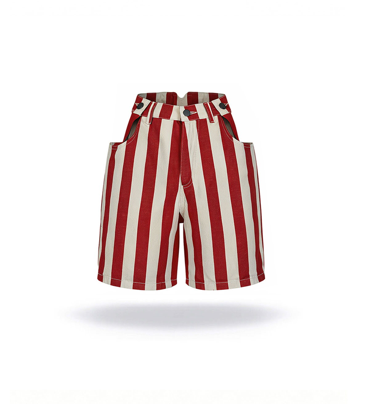 Red striped denim shorts
