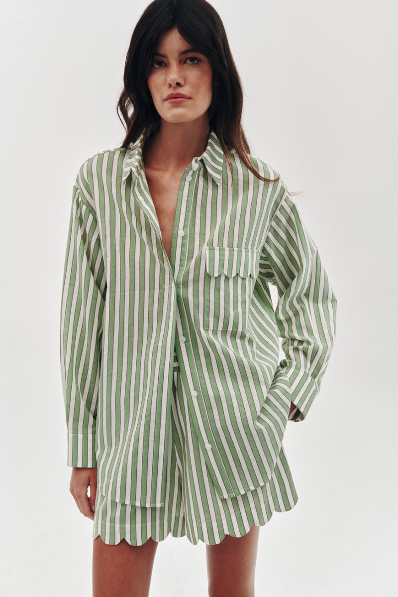 Striped green shirt and shorts