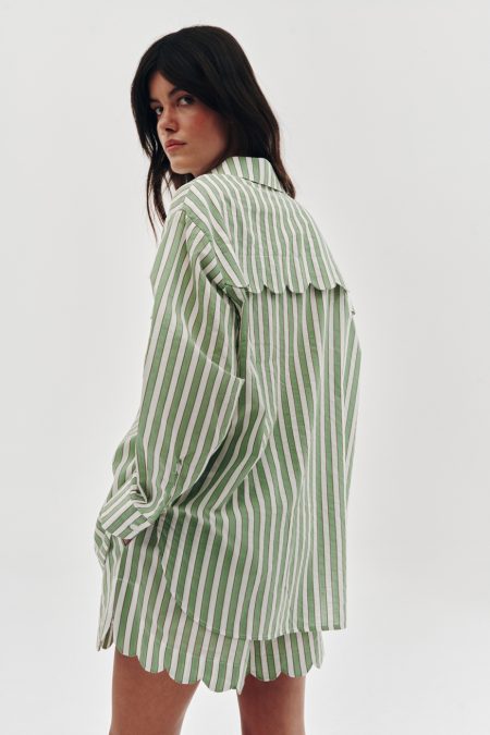Striped green shirt and shorts