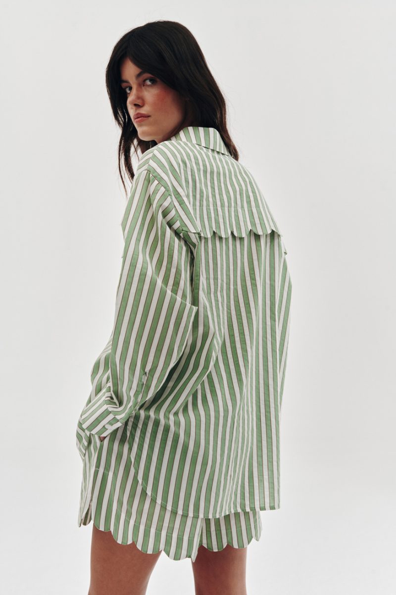 Striped green shirt and shorts