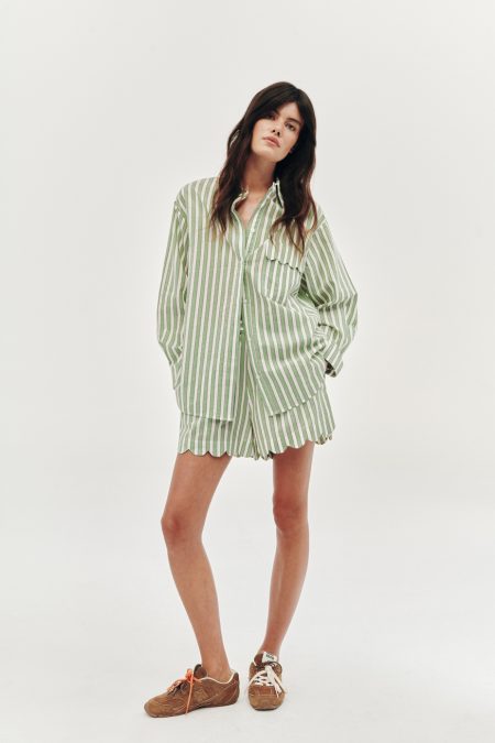 Striped green shirt and shorts