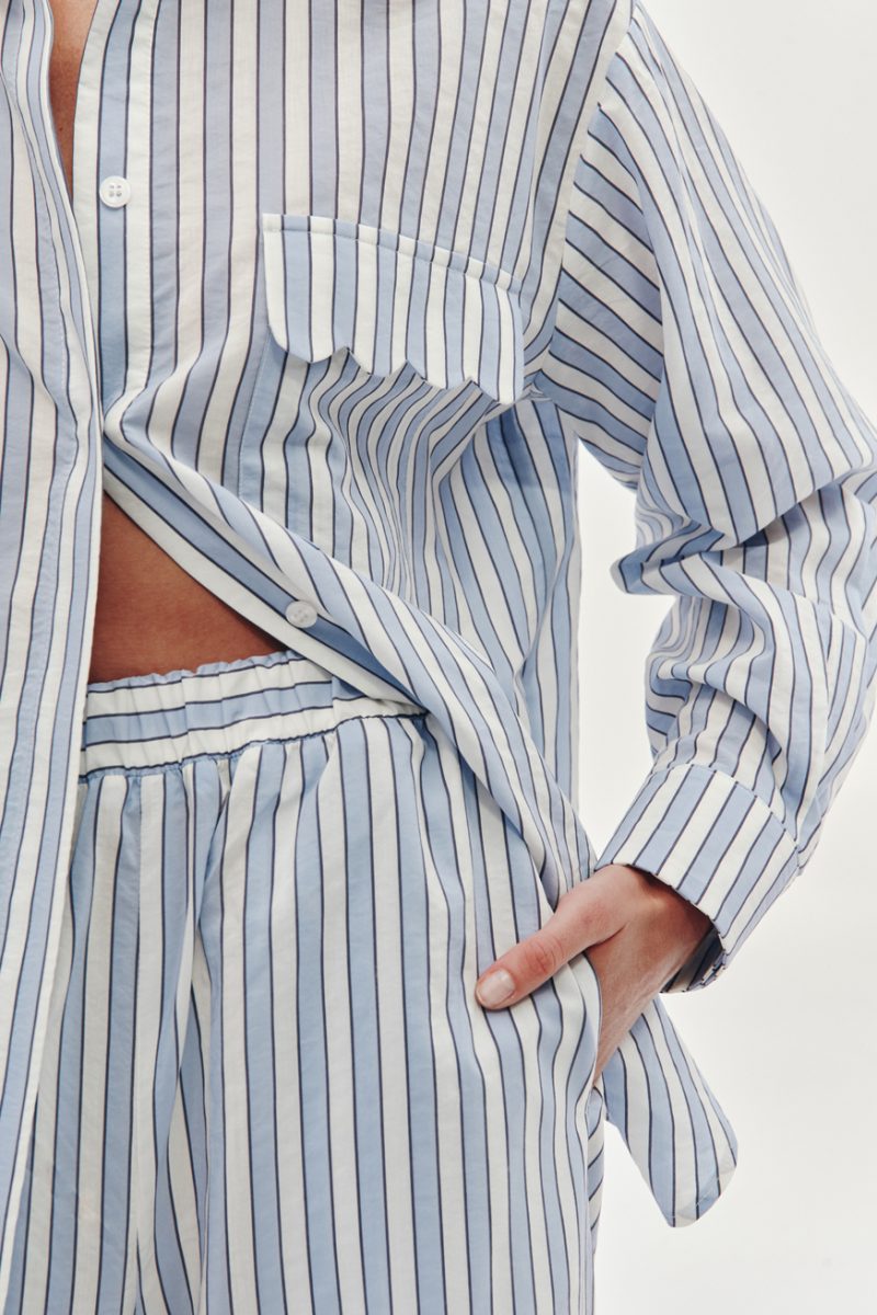 Striped blue shirt and shorts