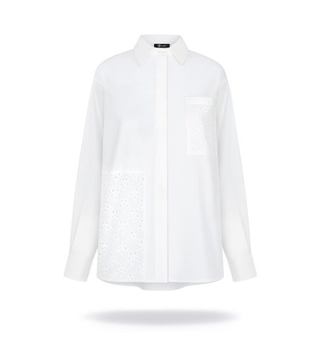 Embroidered patchwork shirt, longsleeve, off-white.