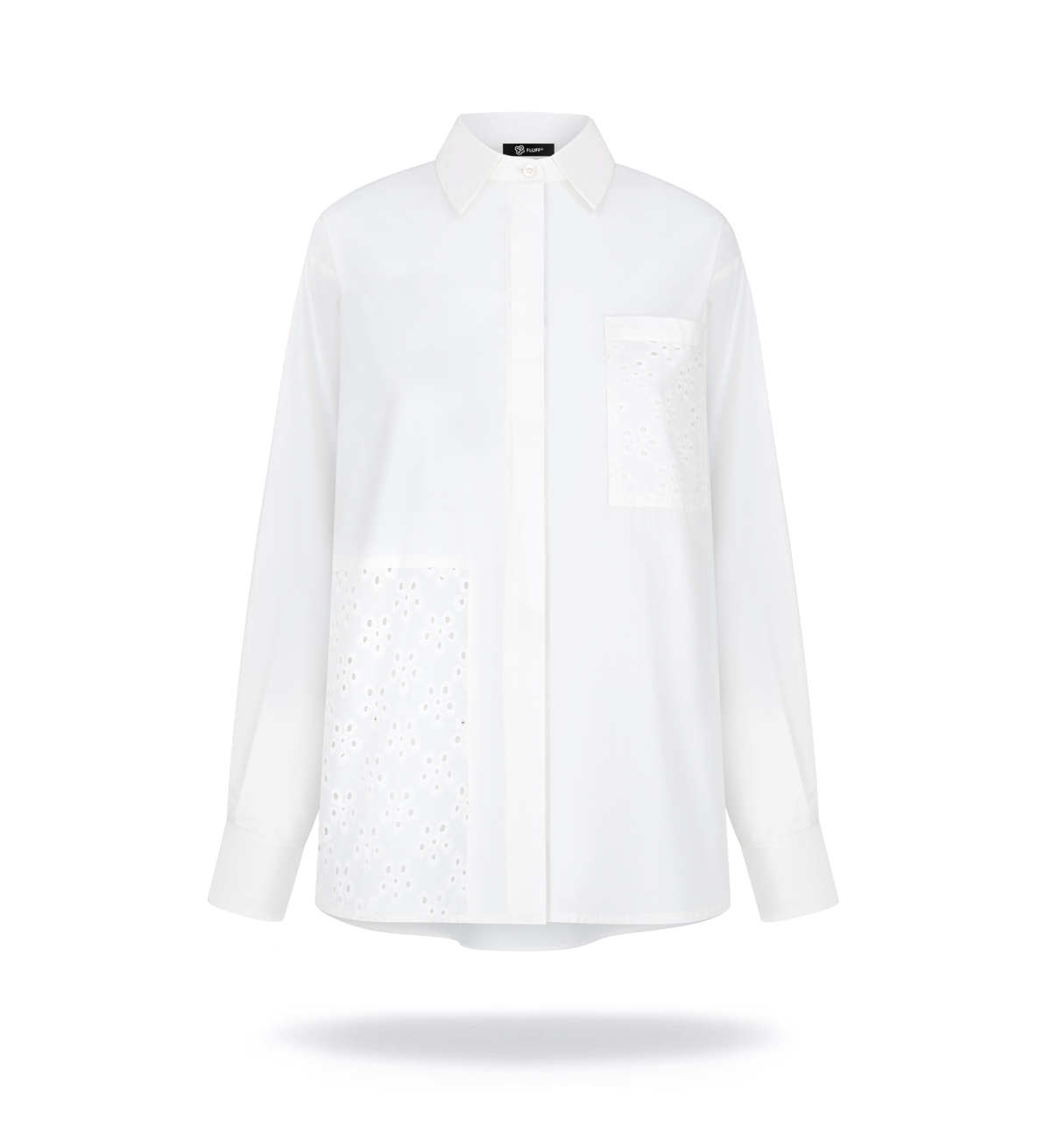 Embroidered patchwork shirt, longsleeve, off-white.
