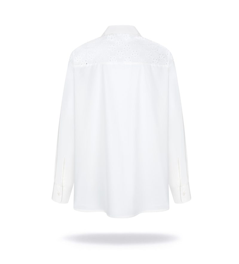 Embroidered patchwork shirt, longsleeve, off-white.