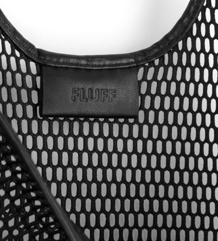Mesh tote bag with real leather elements and inside pouch with zipper.