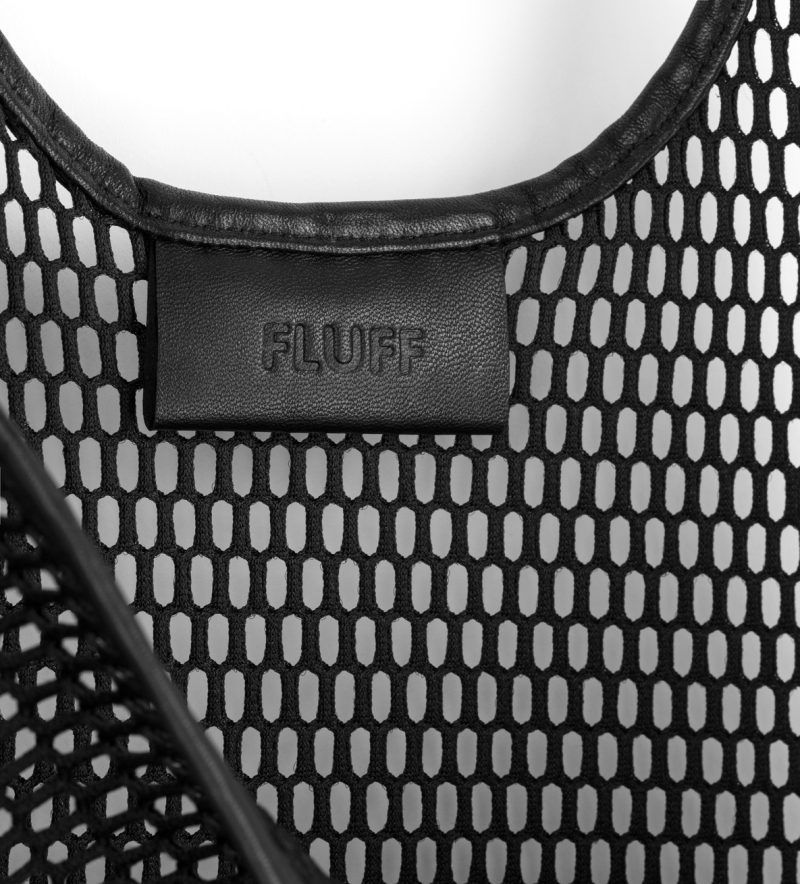 Mesh tote bag with real leather elements and inside pouch with zipper.