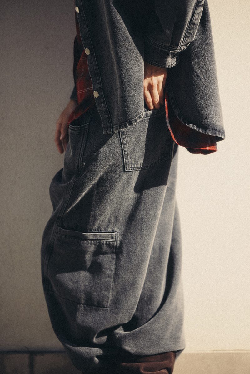 Spodnie military washed-black denim - obrazek 3