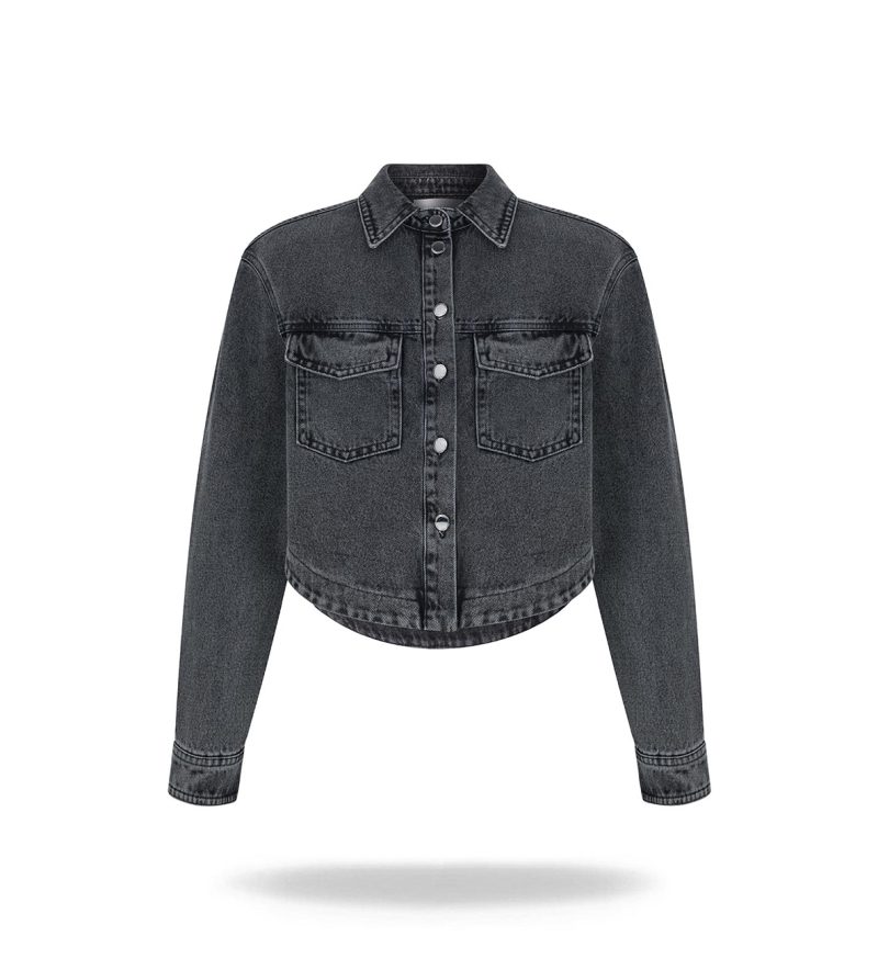 Krótka kurtka Washed black denim