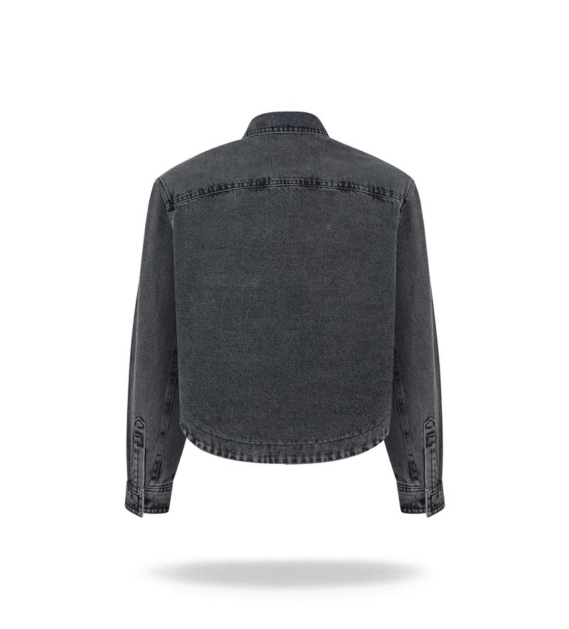 Krótka kurtka Washed black denim - obrazek 7