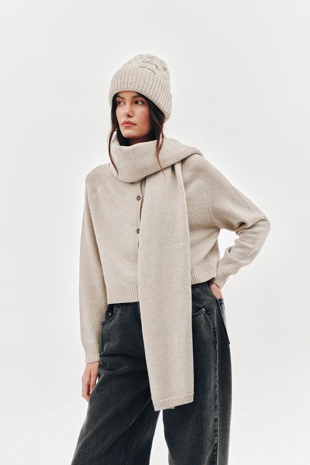 Alternative view of Długi szalik merino z kaszmirem Beige