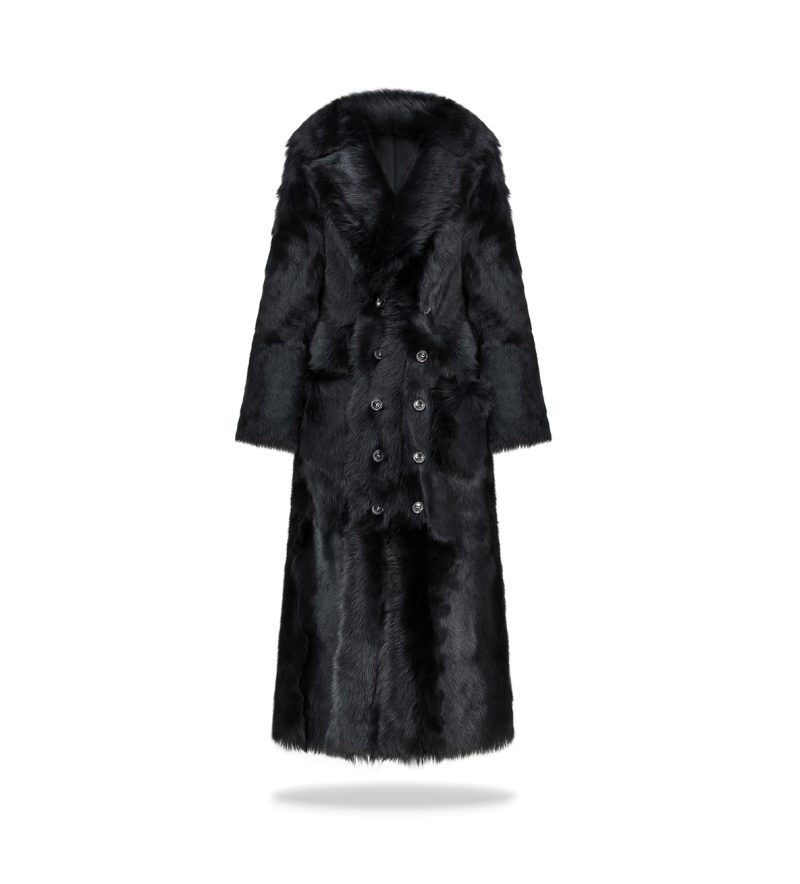 Reversible shearling long coat Black