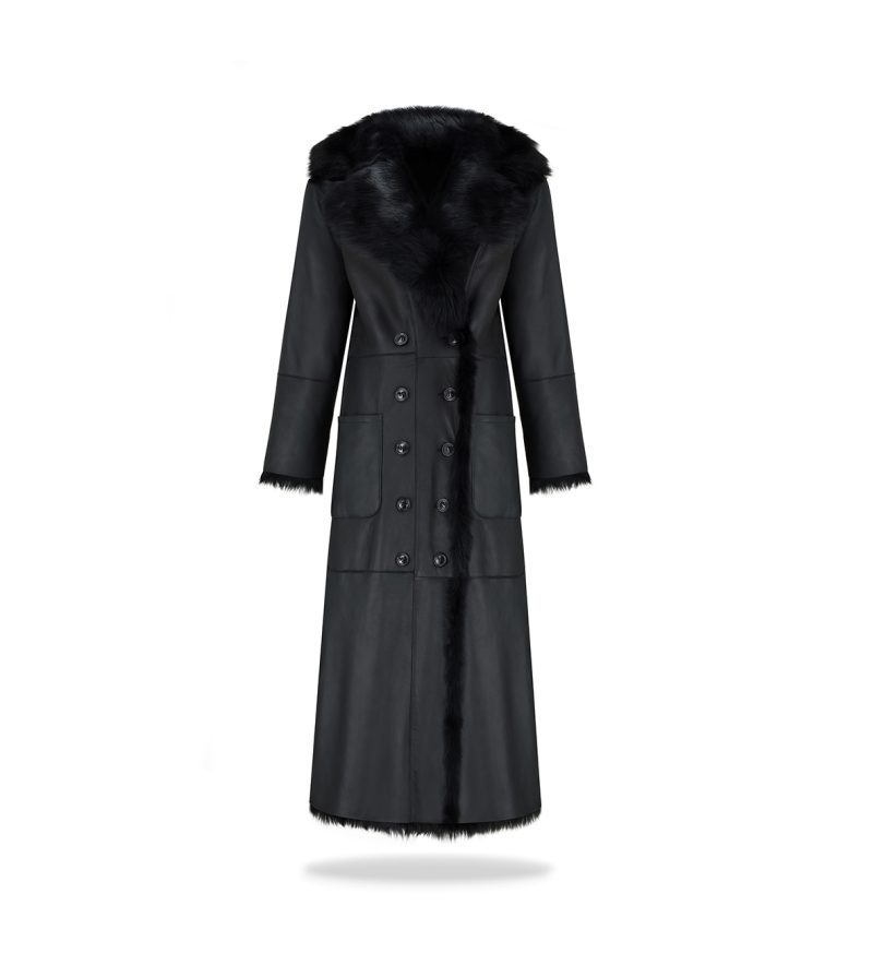 Reversible shearling long coat Black - Image 8