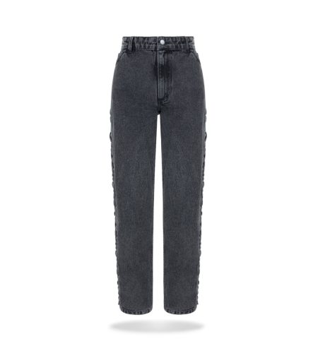 Washed black lace up trousers