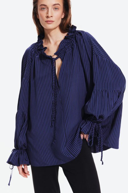 Alternative view of Striped flowy shirt Midnight Blue