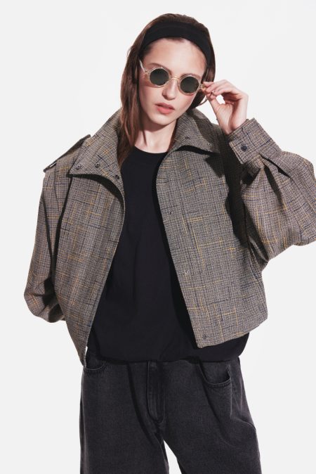 Alternative view of High neck bomber jacket Melange Check